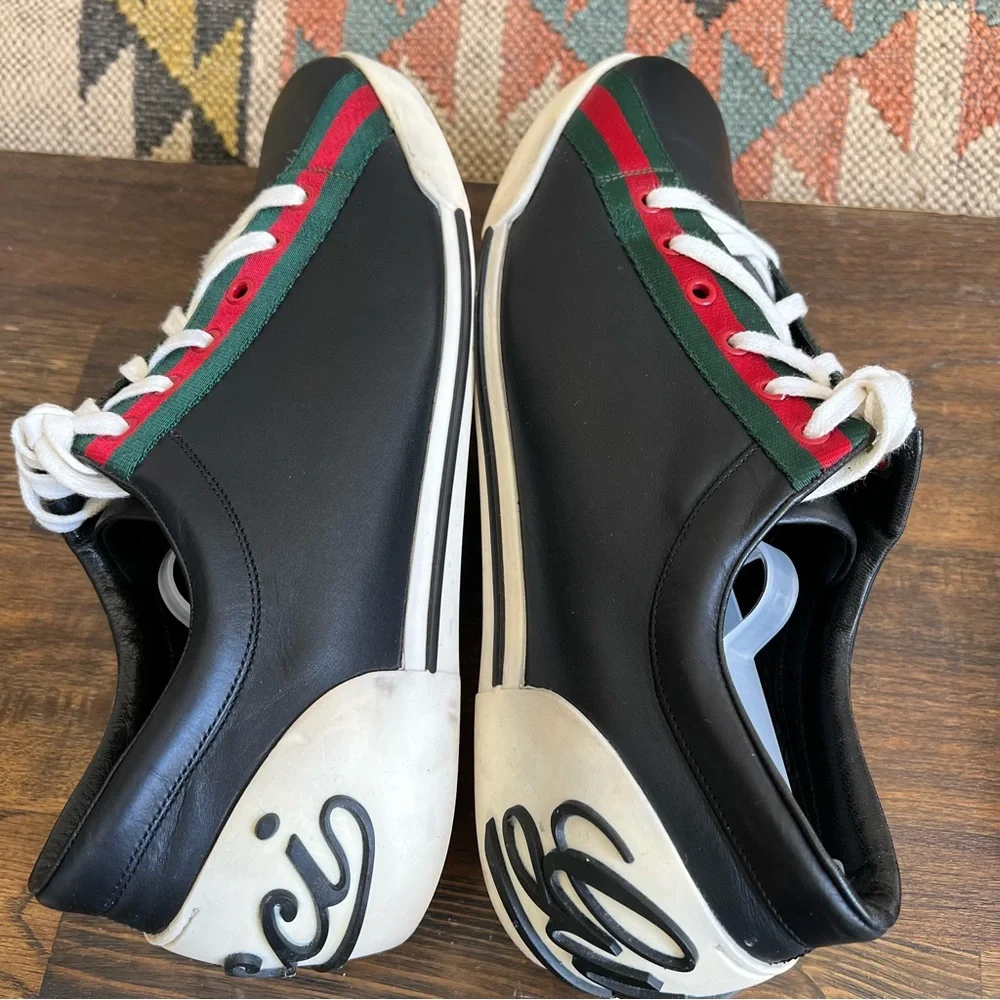 GUCCi Boulevard Black Leather Web Strap Detail Sneakers Gucci Sz 10/US10.5